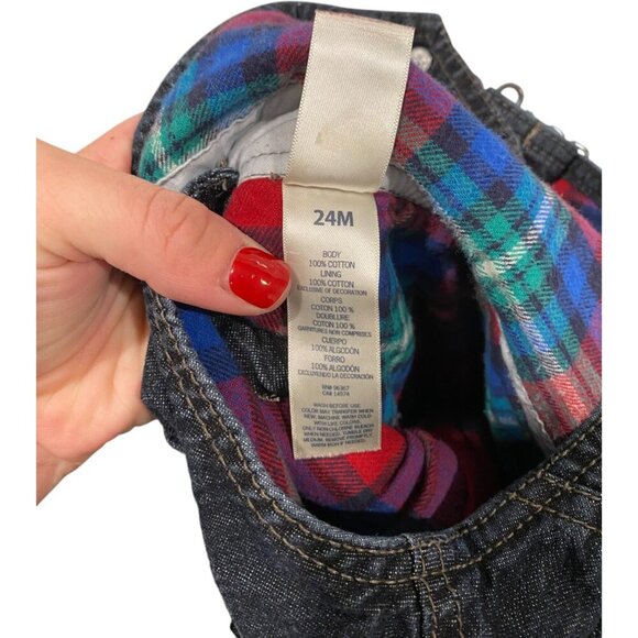 Oshkosh B'gosh Toddler Vestbak Dark Blue Denim Overalls Plaid Lining 24 months - Picture 6 of 7